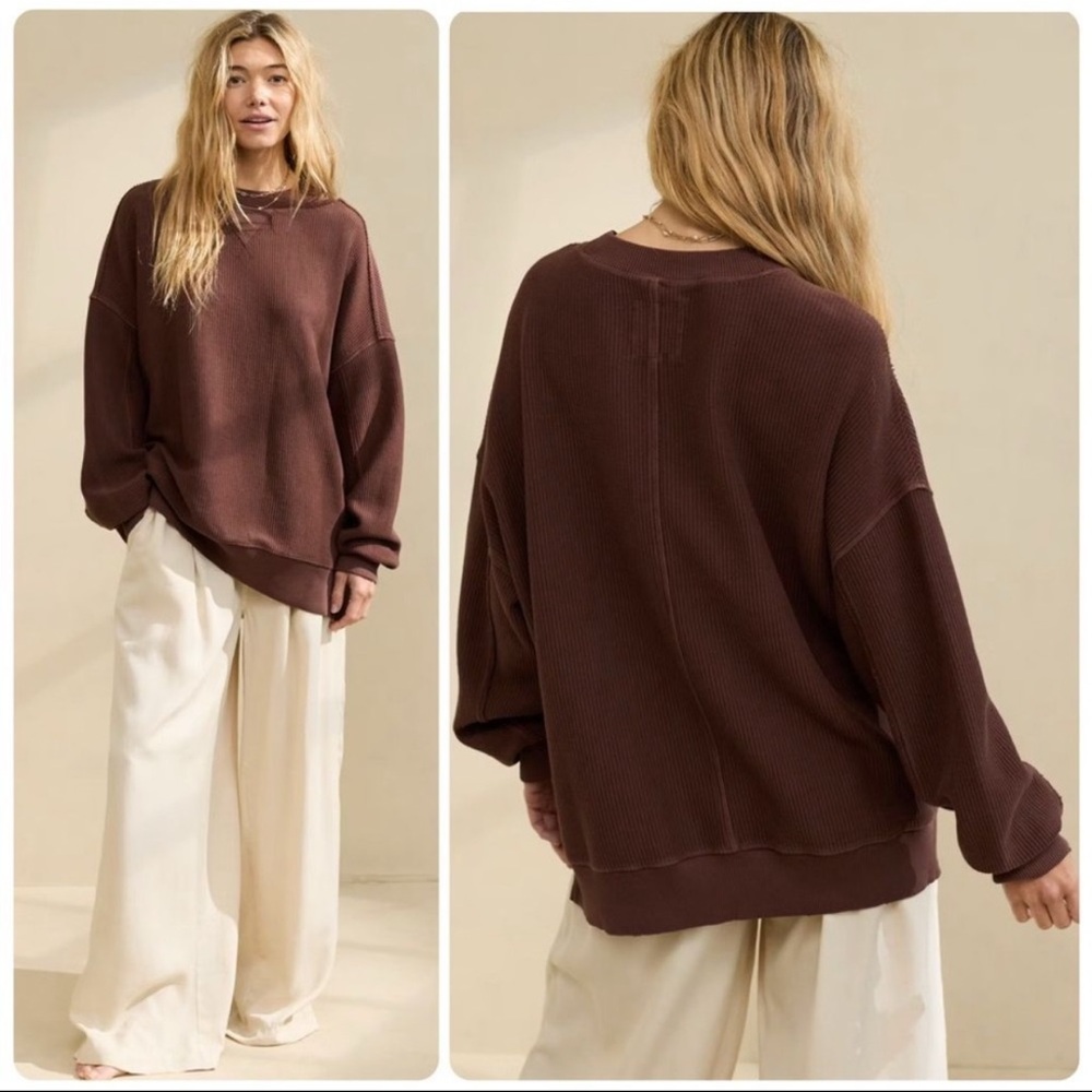 Aerie Big Chill Crew Sweatshirt in Brown